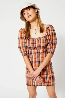 Jurken<America Today Jurk Dora Check|Orange/blue