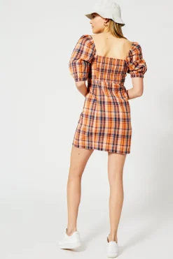 Jurken<America Today Jurk Dora Check|Orange/blue
