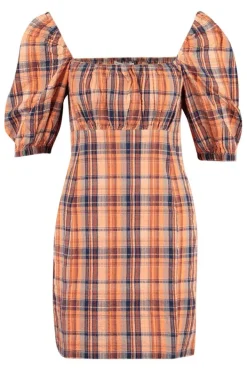Jurken<America Today Jurk Dora Check|Orange/blue