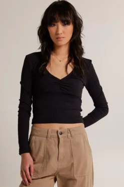 T-shirts & Tops<America Today Longsleeve Laney Black|Offwhite