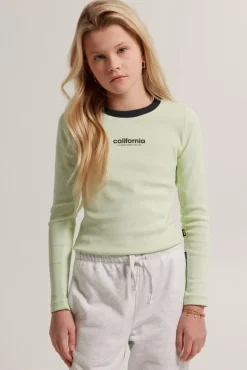 T-shirts &Tops<America Today Longsleeve Lauri JR Lime|Offwhite