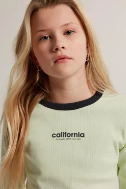 T-shirts &Tops<America Today Longsleeve Lauri JR Lime|Offwhite