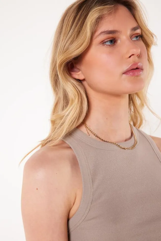 Ondergoed & Lounge|T-shirts & Tops<America Today Singlet Gia Lightgreymelange|White|Lightkhaki