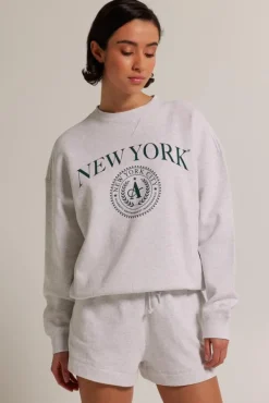 Truien & Vesten|Sweaters & hoodies<America Today Sweater Salom&eacute; Lightgreymelange|Offwhite