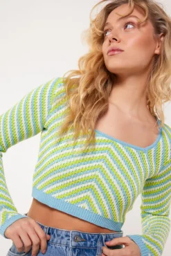 Truien & Vesten<America Today Trui Kenny Multicolour|Lime|Offwhite