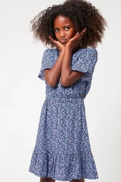 Jurken<America Today Zwierige jurk bloemetjes Purple/blue