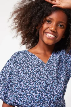 Jurken<America Today Zwierige jurk bloemetjes Purple/blue