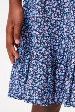 Jurken<America Today Zwierige jurk bloemetjes Purple/blue